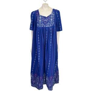 ONLY NECESSITIES 100% Cotton Nightgown Dress in Indigo  Bohemian  SZ 22/24